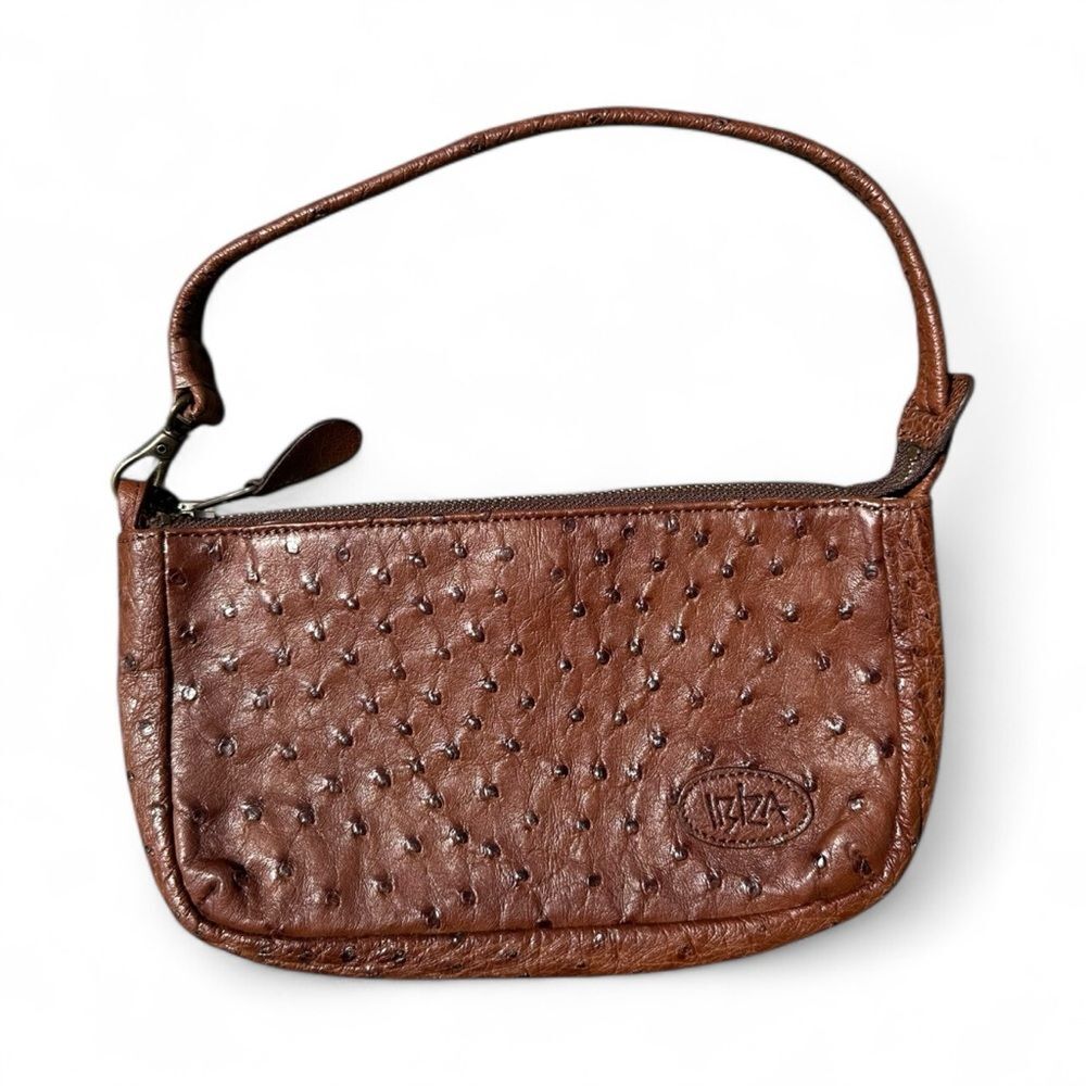Ibiza Ostrich Leather Mini Bag Vintage Y2K Shoulder Purse Brown Textured Chic